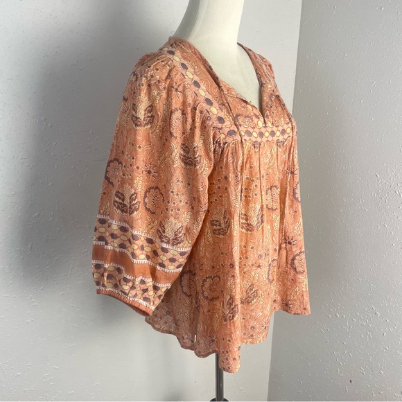 CLEOBELLA Amaryllis Organic Cotton Block Print Peasant Blouse S NWT - Picture 5 of 8